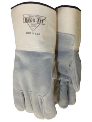 Side Split Leather Palm, Full Leather Back, White Gauntlet Cuff