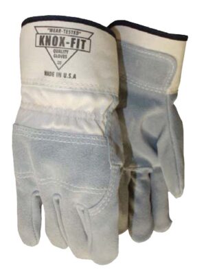 Side split leather palm, 3/4 leather back, white back, safety cuff glove