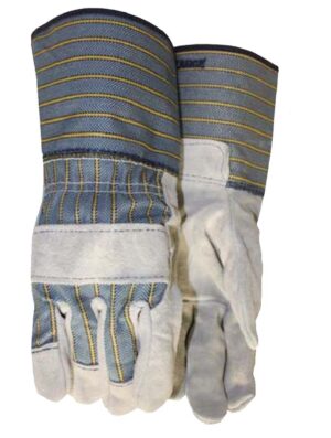 Side Split Leather Palm, Striped Back, Knuckle Strap, Gauntlet Cuff