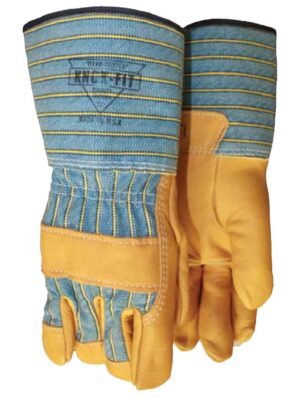 Grain Cowhide Leather Palm, Knuckle Strap, Striped Back, Gauntlet Cuff
