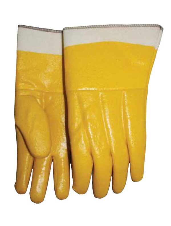 yellow PVC, smooth finish, band top cuff glove