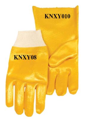 Yellow PVC Knit wrist and Gauntlet Cuff gloves